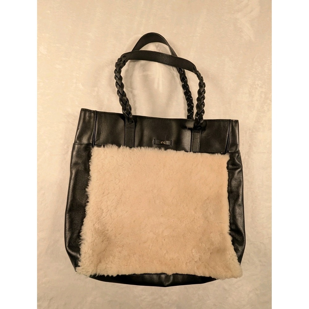 Foley and Corinna Women's Black Leather Shoulder Bag Sherpa Braided Strap